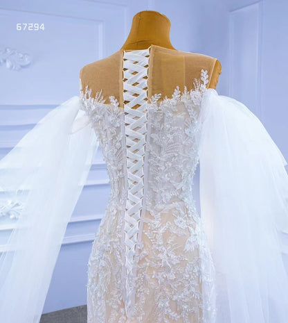 Extra Long Sleeve Mermaid Lace Wedding Dresses Champagne Underlay Viniodress viniodress-wedding dresses 2025 -Viniodress-As Picture-Custom Size-