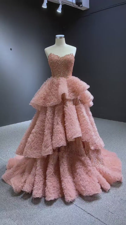 Vestido rosa polvoriento con volantes, vestido de desfile en capas, vestidos de novia 67512