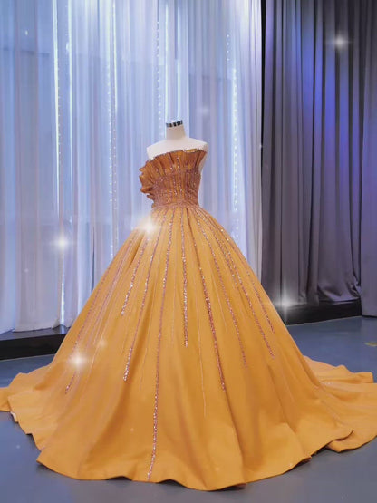 Beaded Dark Gold Prom Ball Gown Dress Vestidos De 15 Años viniodress