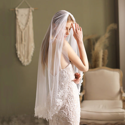 Fingertip Length Lacy Veil-Accessories 2025 -Viniodress-Ivory-