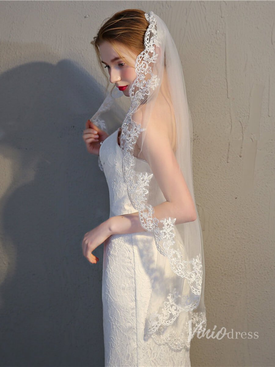Fingertip Length Mantilla Veil Viniodress TS17122-Bridal Veil 2025 -Viniodress-Ivory-