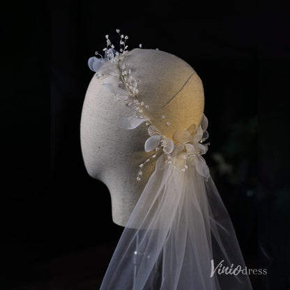 Floral Bridal Headband Veil Viniodress AC1316-Bridal Veil 2025 -Viniodress-Ivory-