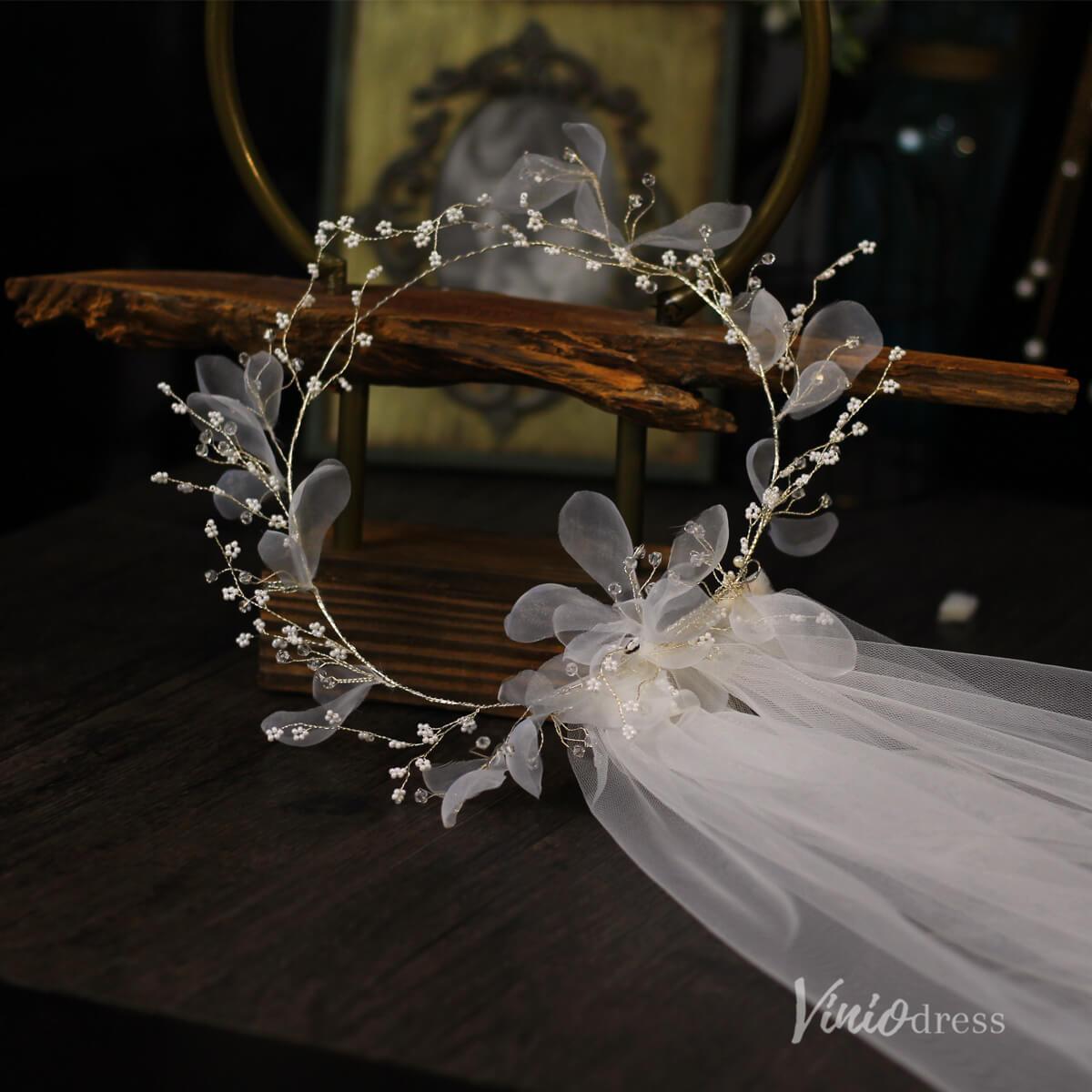 Floral Bridal Headband Veil Viniodress AC1316-Bridal Veil 2025 -Viniodress-Ivory-