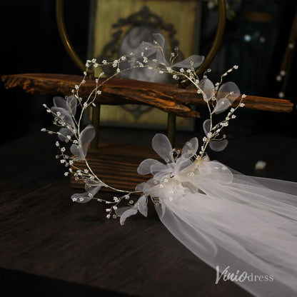 Floral Bridal Headband Veil Viniodress AC1316-Bridal Veil 2025 -Viniodress-Ivory-