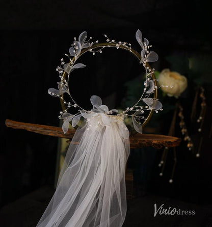 Floral Bridal Headband Veil Viniodress AC1316-Bridal Veil 2025 -Viniodress-Ivory-