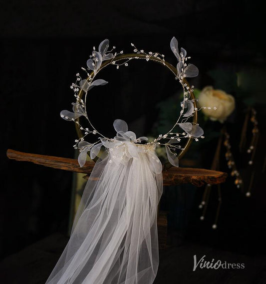 Floral Bridal Headband Veil Viniodress AC1316-Bridal Veil 2025 -Viniodress-Ivory-