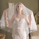 Floral Bridal Veil with Blusher Hip Length Veil