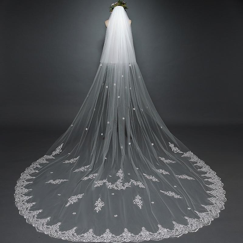 Floral Lace Cathedral Veil with Blusher Viniodress TS17117-Bridal Veil 2025 -Viniodress-Ivory-