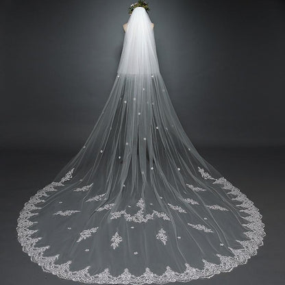 Floral Lace Cathedral Veil with Blusher Viniodress TS17117-Bridal Veil 2025 -Viniodress-Ivory-