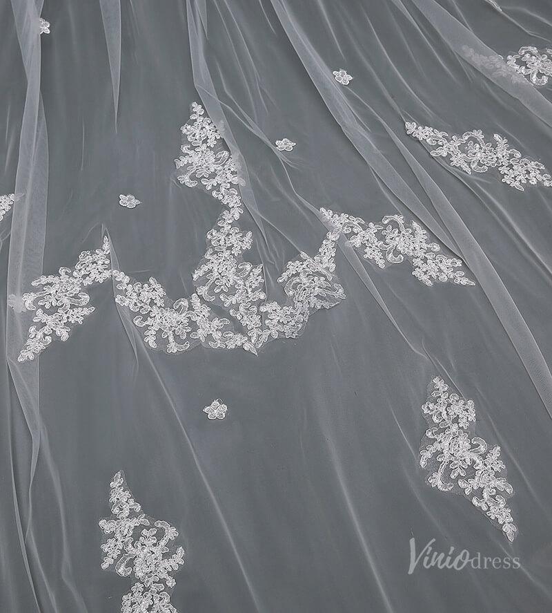 Floral Lace Cathedral Veil with Blusher Viniodress TS17117-Bridal Veil 2025 -Viniodress-Ivory-