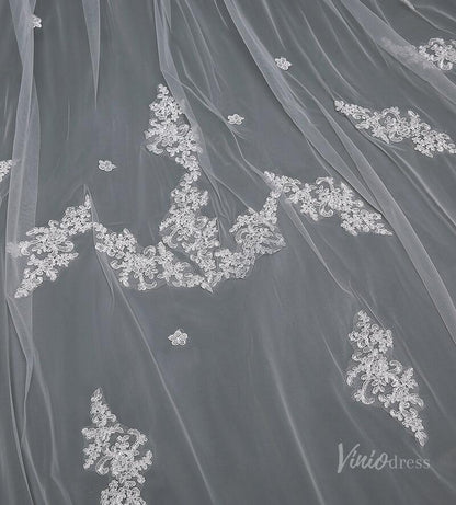Floral Lace Cathedral Veil with Blusher Viniodress TS17117-Bridal Veil 2025 -Viniodress-Ivory-