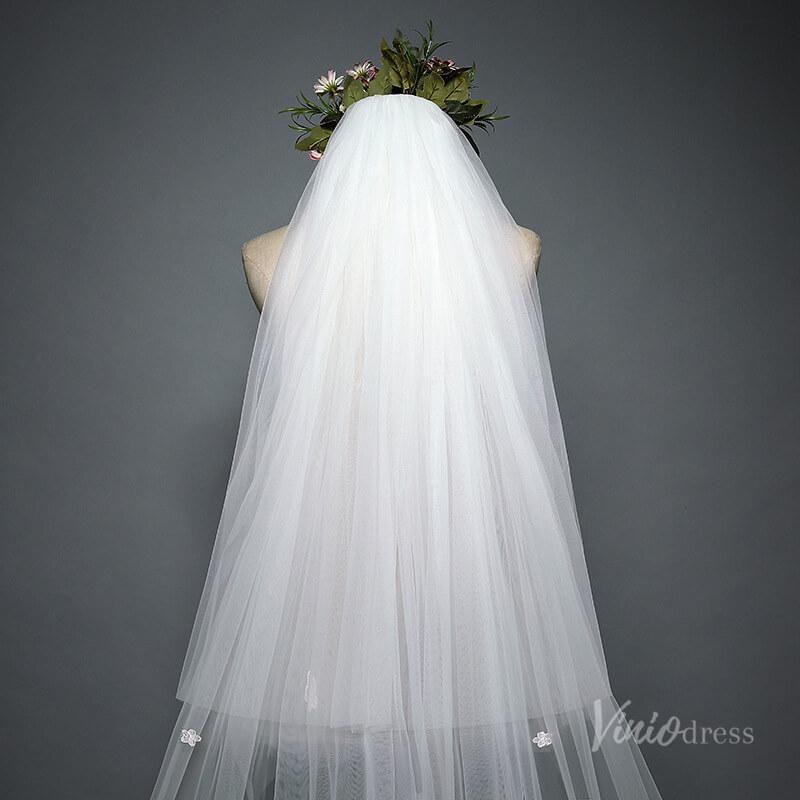 Floral Lace Cathedral Veil with Blusher Viniodress TS17117-Bridal Veil 2025 -Viniodress-Ivory-