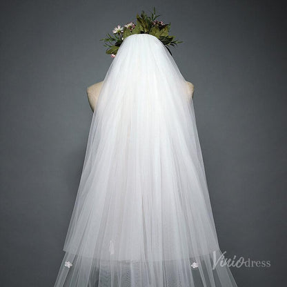 Floral Lace Cathedral Veil with Blusher Viniodress TS17117-Bridal Veil 2025 -Viniodress-Ivory-