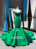 Floral Mermaid Prom Dresses Emerald Green Pageant Dress FD1180 viniodress