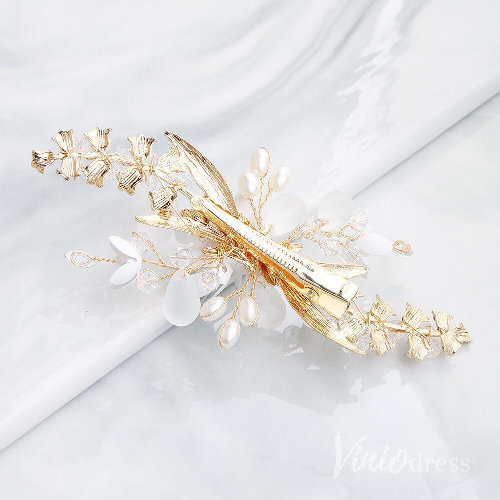 Freshwater Pearls Gold Metal Hair Clip AC1250-Headpieces-Viniodress-Gold-Viniodress