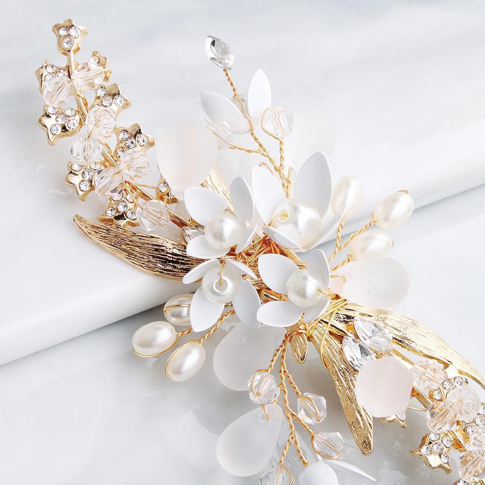 Freshwater Pearls Gold Metal Hair Clip AC1250-Headpieces-Viniodress-Gold-Viniodress