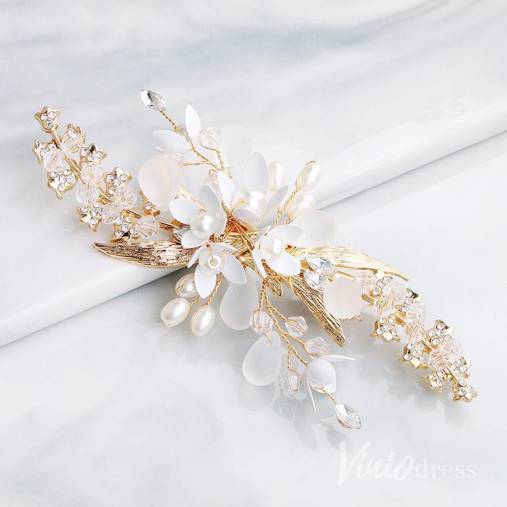 Freshwater Pearls Gold Metal Hair Clip AC1250-Headpieces-Viniodress-Gold-Viniodress