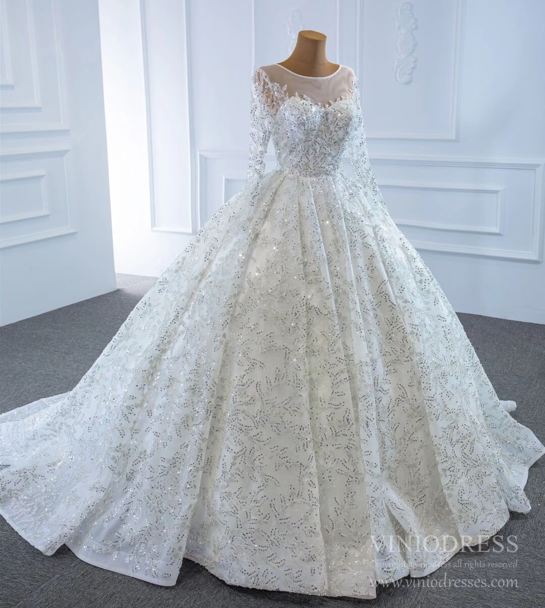 Fully Beaded Arabic Wedding Dresses Long Sleeve Bridal Gown VW1795-wedding dresses 2025 -Viniodress-As Picture-Custom Size-