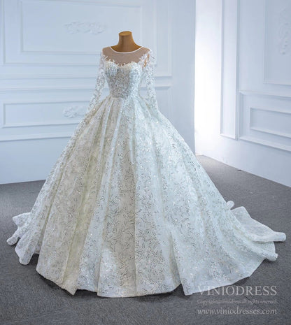 Fully Beaded Arabic Wedding Dresses Long Sleeve Bridal Gown VW1795-wedding dresses 2025 -Viniodress-As Picture-Custom Size-