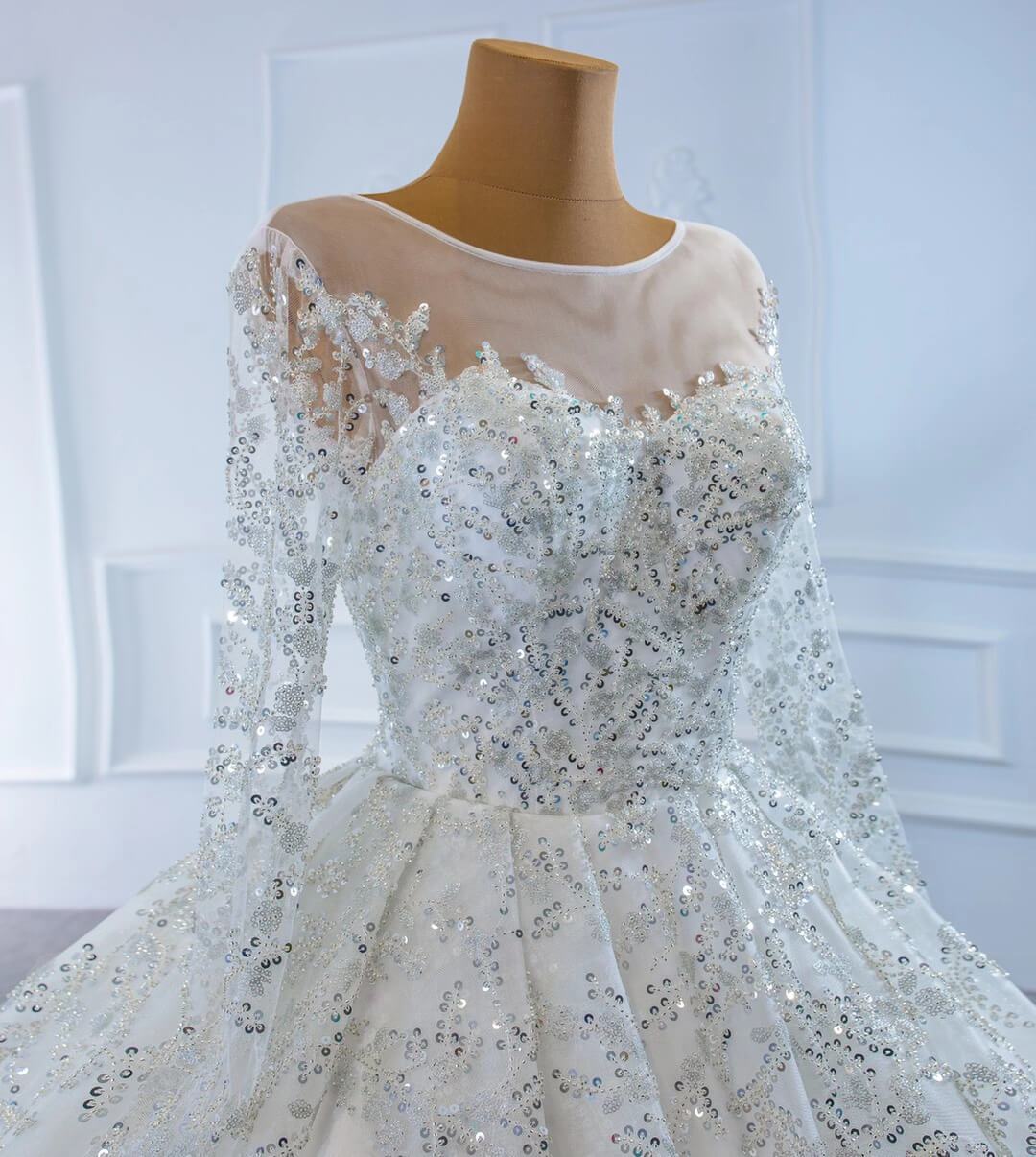 Fully Beaded Arabic Wedding Dresses Long Sleeve Bridal Gown VW1795-wedding dresses 2025 -Viniodress-As Picture-Custom Size-