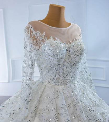 Fully Beaded Arabic Wedding Dresses Long Sleeve Bridal Gown VW1795-wedding dresses 2025 -Viniodress-As Picture-Custom Size-