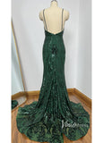 Glittering Dark Green Mermaid Prom Dresses Spaghetti Strap FD1550-prom dresses-Viniodress-Viniodress