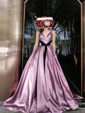Glittering Purple Long Prom Dresses V Neck Corset Back Formal Dress FD1166