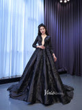 Glittery Black Wedding Dress Vintage Prom Ball Gown Long Sleeve 67500