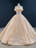 Glittery Champagne Quinceanera Dresses Off the Shoulder Prom Dress FD2432 viniodress