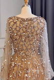 Gold Beaded Long Sleeve Evening Dresses A-Line Boat Neck Pageant Dress FD3009-prom dresses-Viniodress-Viniodress