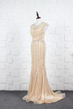 Gold Beaded Prom Dresses Sheath Formal Evening Dress FD2820-prom dresses-Viniodress-Viniodress