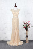 Gold Beaded Prom Dresses Sheath Formal Evening Dress FD2820
