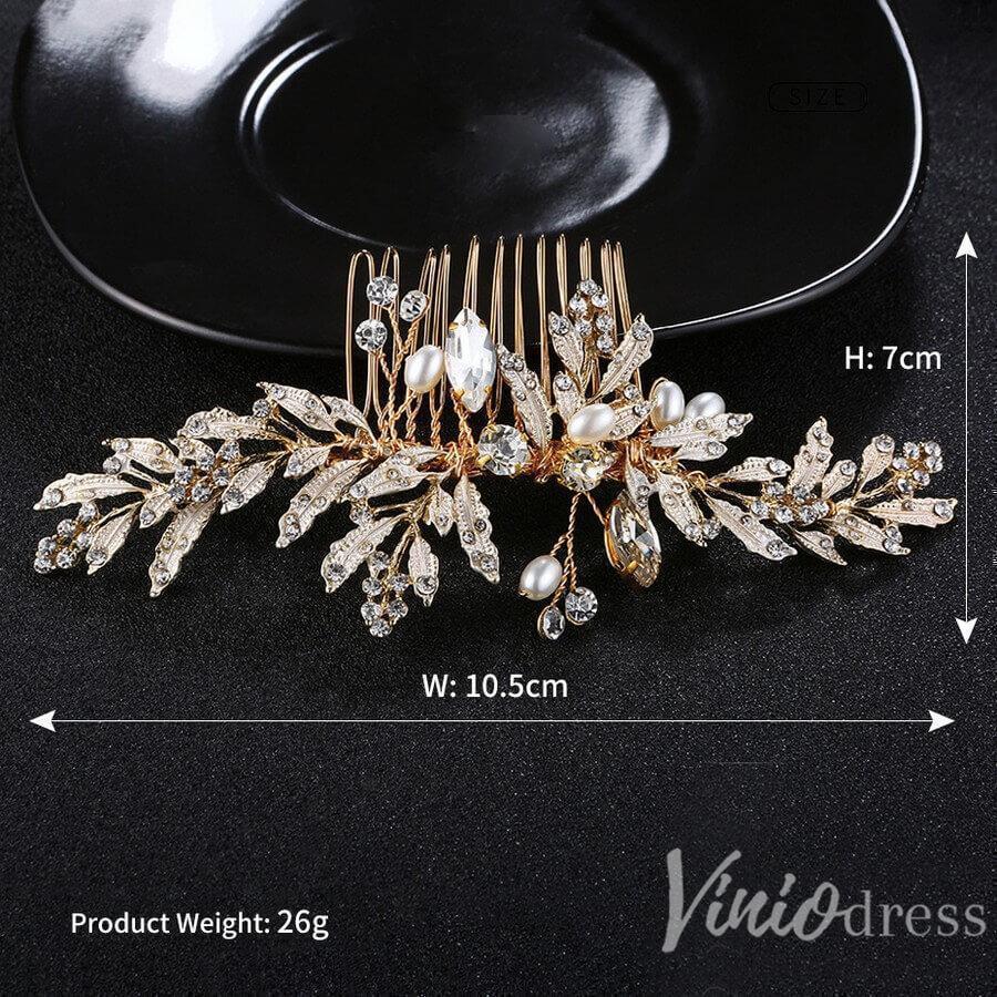 Gold Bridal Comb & Hairpins with Crystals and Metal Leaves ACC1160-Headpieces-Viniodress-Viniodress
