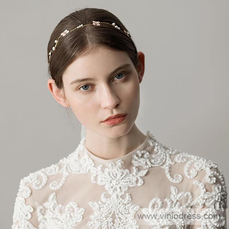Gold Bridal Headband with Tiny Flowers Viniodress ACC1093-Headpieces-Viniodress-Viniodress
