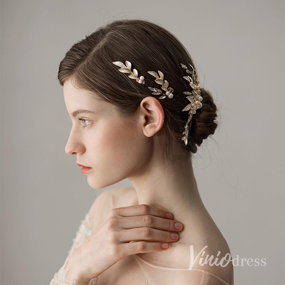 Gold Crystals Pearls Hairpins and Combs Viniodress ACC1134-Headpieces-Viniodress-Viniodress