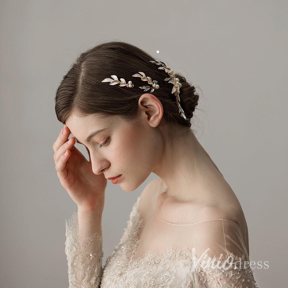 Gold Crystals Pearls Hairpins and Combs Viniodress ACC1134-Headpieces-Viniodress-Viniodress