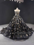 Gold Glitter Star Vintage Ball Gowns Couture Black Debut Dresses FD1770 viniodress