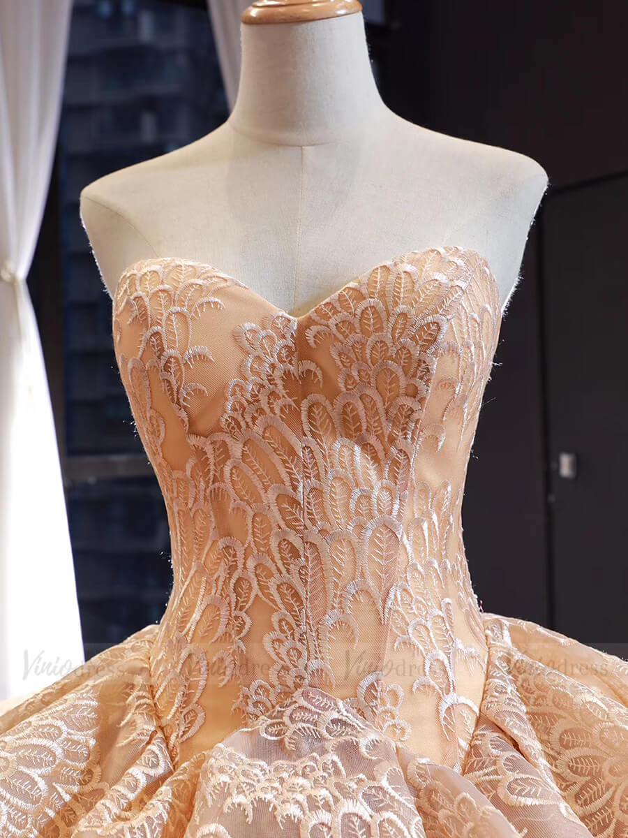 Gold Haute Couture Ball Gown Vintage Quinceanera Dresses FD1604 viniodress-prom dresses-Viniodress-Viniodress