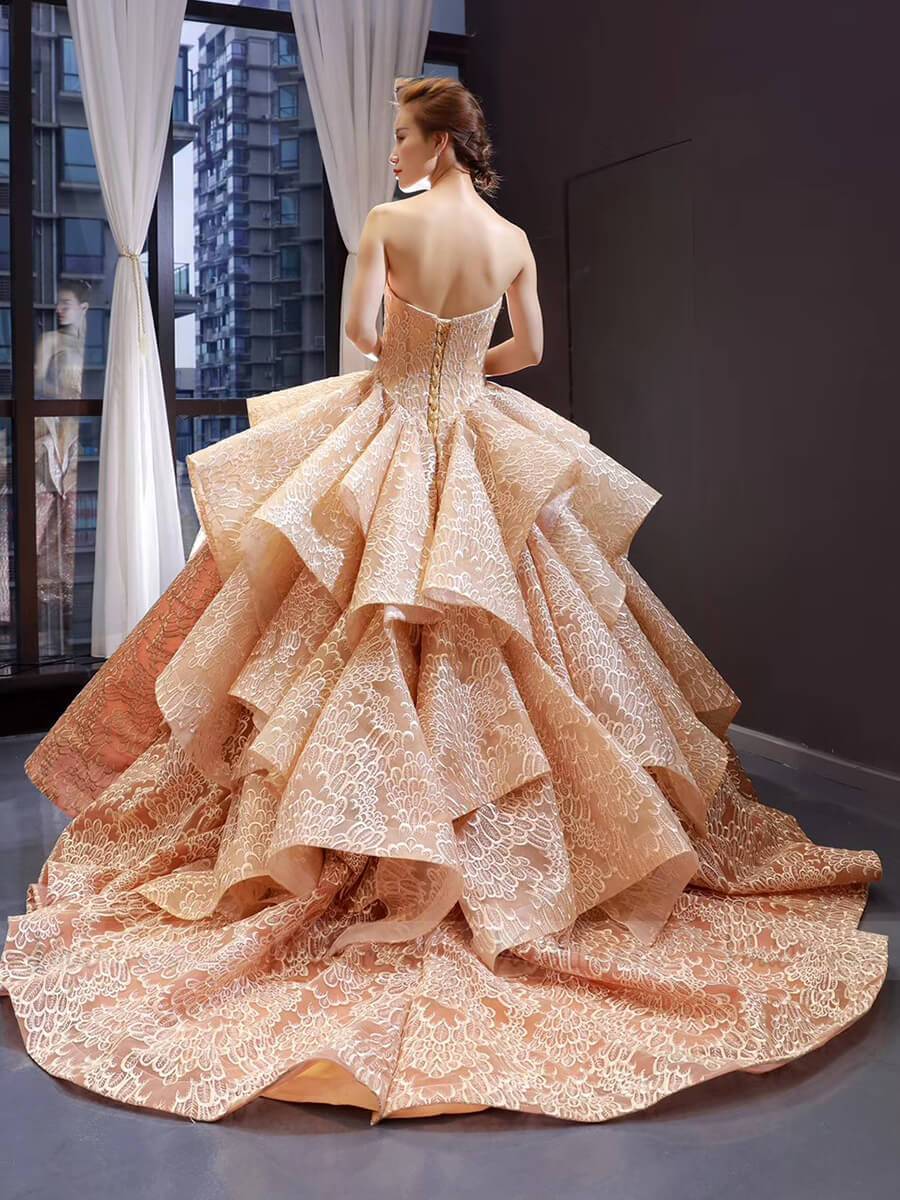 Gold Haute Couture Ball Gown Vintage Quinceanera Dresses FD1604 viniodress-prom dresses-Viniodress-As Picture-US 2-Viniodress