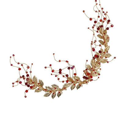 Gold Leaf and Burgundy Stone Spray Hair Vine AC1200-Headpieces 2025 -Viniodress-Headband-