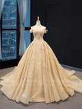 Gold Off Shoulder Quinceañera Dresses Vintage Prom Gowns  VW1045 viniodress
