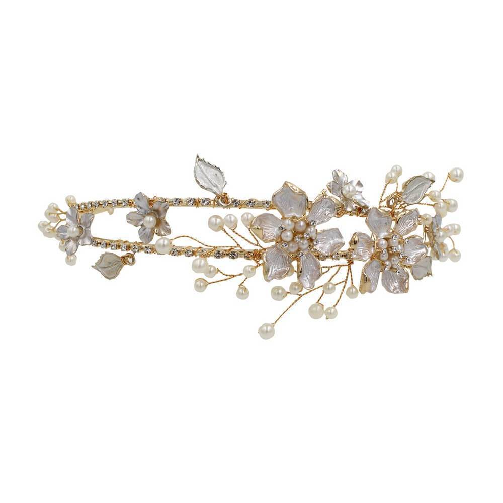Gold Ornate Headband with Leaf and Pearl AC1116-Headpieces 2025 -Viniodress-Headband-