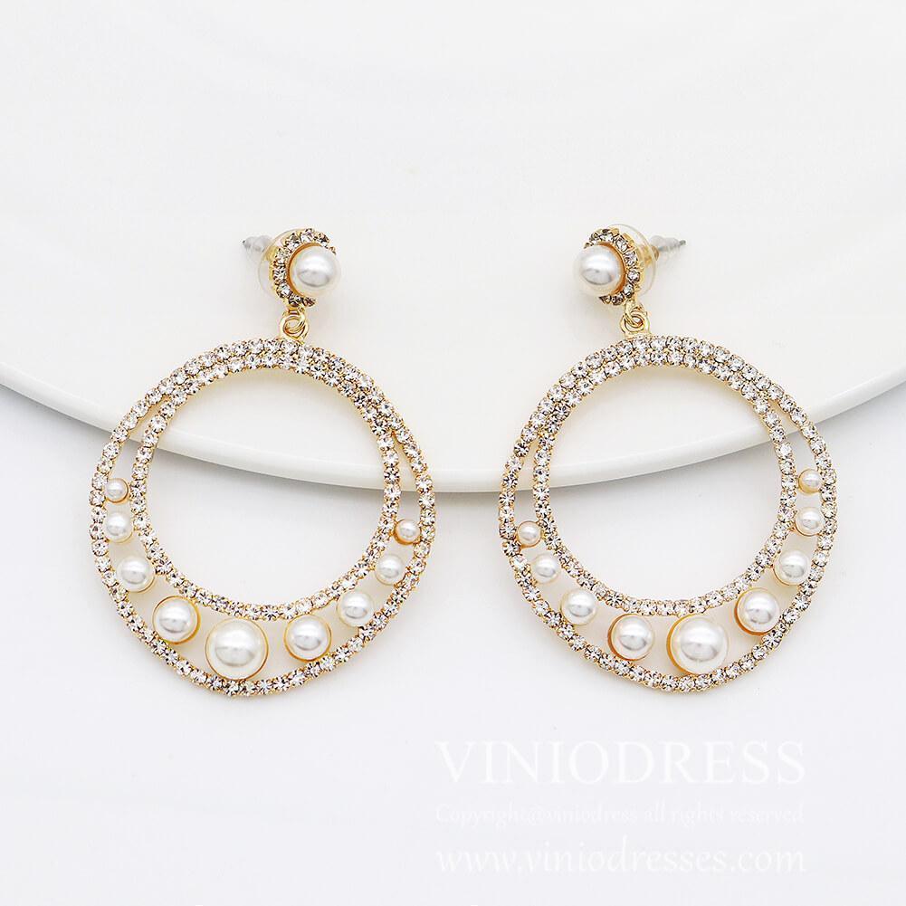 Gold Pearls Hoop Earrings Viniodress AC1071-Bridal Jewelry-Viniodress-Viniodress