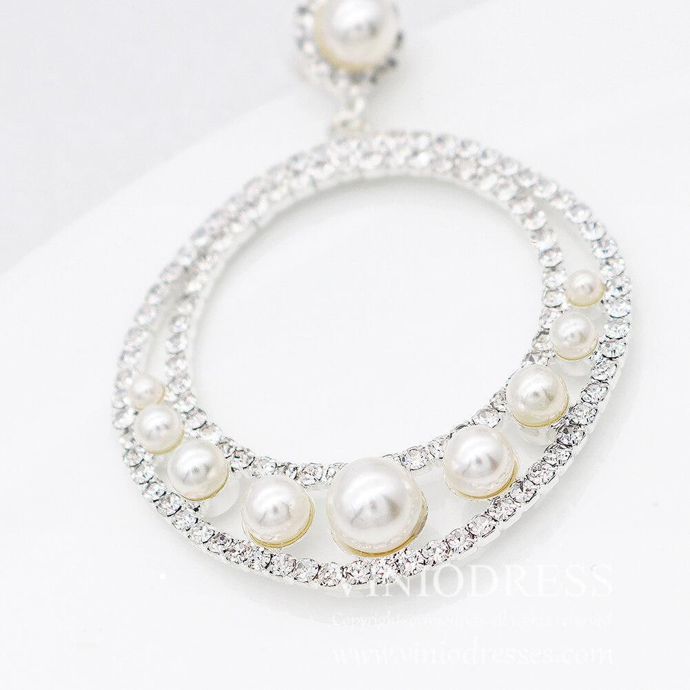 Gold Pearls Hoop Earrings Viniodress AC1071-Bridal Jewelry-Viniodress-Viniodress