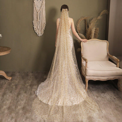 Gold Star Cathedral Veil-Accessories 2025 -Viniodress-Gold-