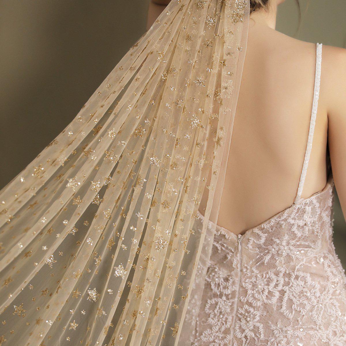 Gold Star Cathedral Veil-Accessories 2025 -Viniodress-Gold-
