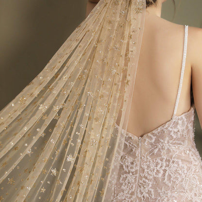 Gold Star Cathedral Veil-Accessories 2025 -Viniodress-Gold-