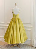 Golden Yellow Satin Prom Dresses Tea-Length Short Formal Dress FD3179-prom dresses-Viniodress-Viniodress