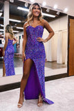 Gorgeous Strapless Mermaid Sequin Prom Dress with Sweetheart Neck and High Slit FD3458