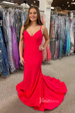 Graceful Red Mermaid Prom Dress with V-Neck and Spaghetti Strap FD3479